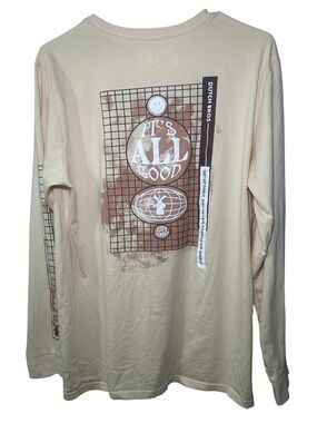 Dutch Bros Coffee Beige Long Sleeve Graphic Tee Brown Print Large 100% Cotton